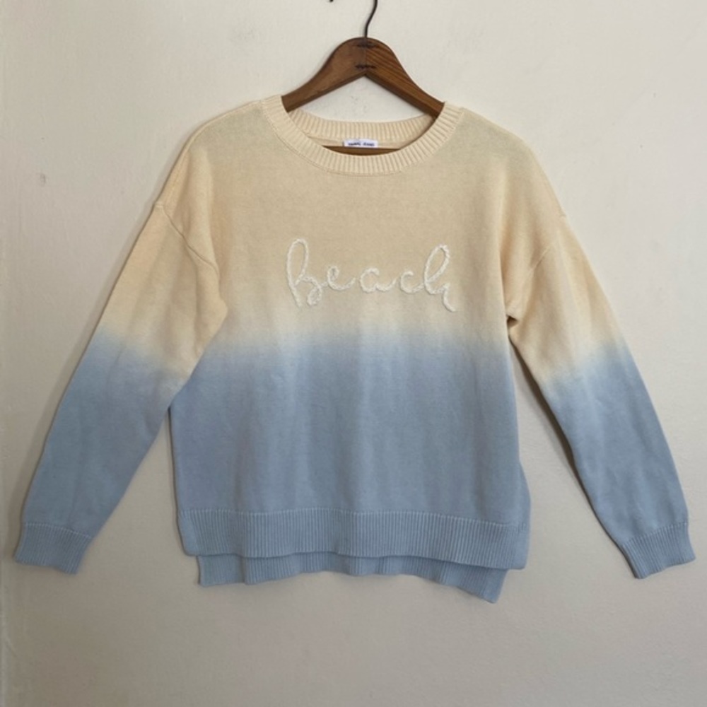 Tribal Beach Pastel Ombre Yellow Blue Relaxed Fit Lightweight Cotton Sweater Lg